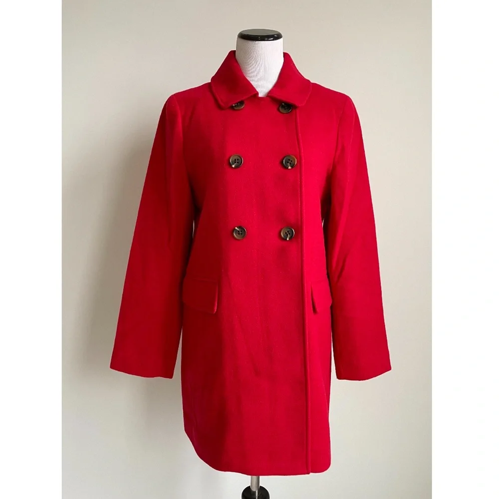 J. Crew Double-Breasted Red Wool Coat - Picture 7 of 12